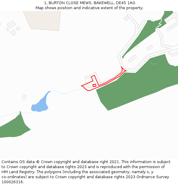 1, BURTON CLOSE MEWS, BAKEWELL, DE45 1AG: Location map and indicative extent of plot