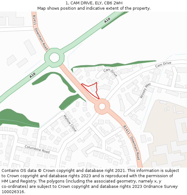 1, CAM DRIVE, ELY, CB6 2WH: Location map and indicative extent of plot