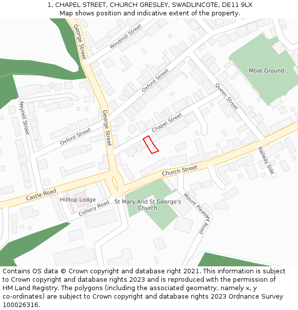 1, CHAPEL STREET, CHURCH GRESLEY, SWADLINCOTE, DE11 9LX: Location map and indicative extent of plot