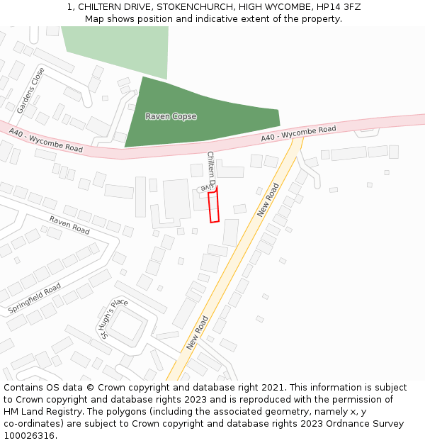 1, CHILTERN DRIVE, STOKENCHURCH, HIGH WYCOMBE, HP14 3FZ: Location map and indicative extent of plot