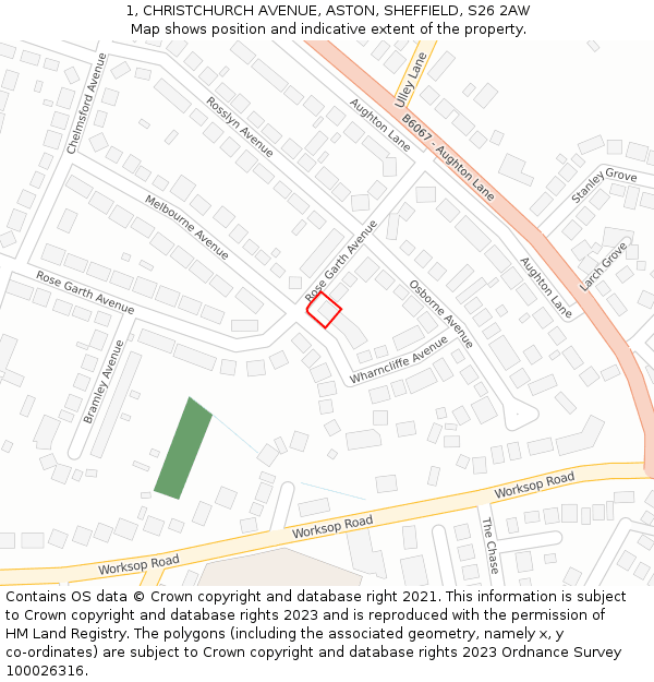 1, CHRISTCHURCH AVENUE, ASTON, SHEFFIELD, S26 2AW: Location map and indicative extent of plot