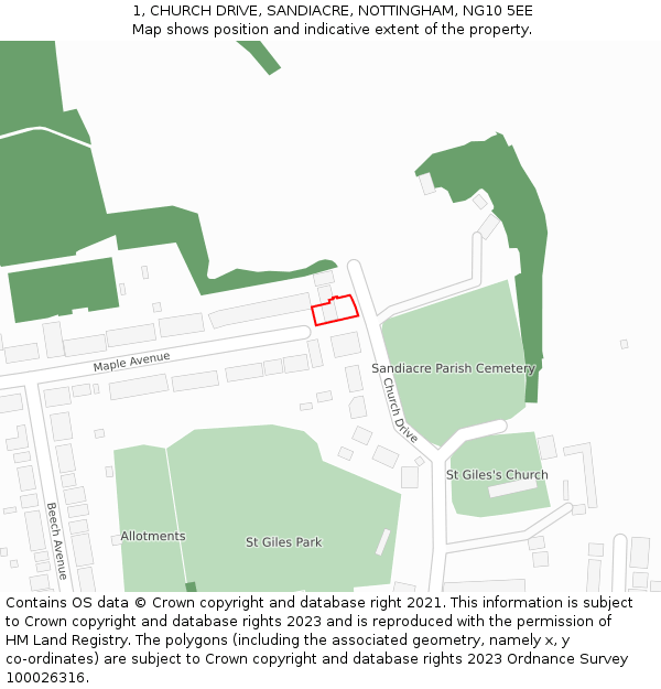 1, CHURCH DRIVE, SANDIACRE, NOTTINGHAM, NG10 5EE: Location map and indicative extent of plot