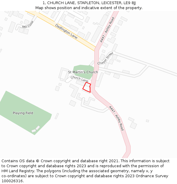 1, CHURCH LANE, STAPLETON, LEICESTER, LE9 8JJ: Location map and indicative extent of plot