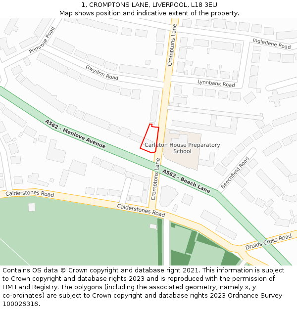 1, CROMPTONS LANE, LIVERPOOL, L18 3EU: Location map and indicative extent of plot