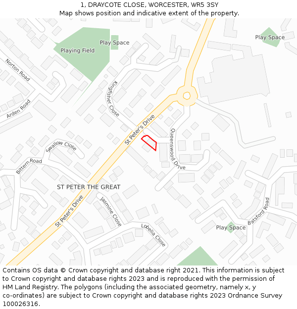 1, DRAYCOTE CLOSE, WORCESTER, WR5 3SY: Location map and indicative extent of plot