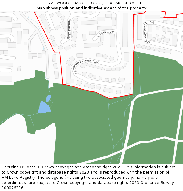 1, EASTWOOD GRANGE COURT, HEXHAM, NE46 1TL: Location map and indicative extent of plot