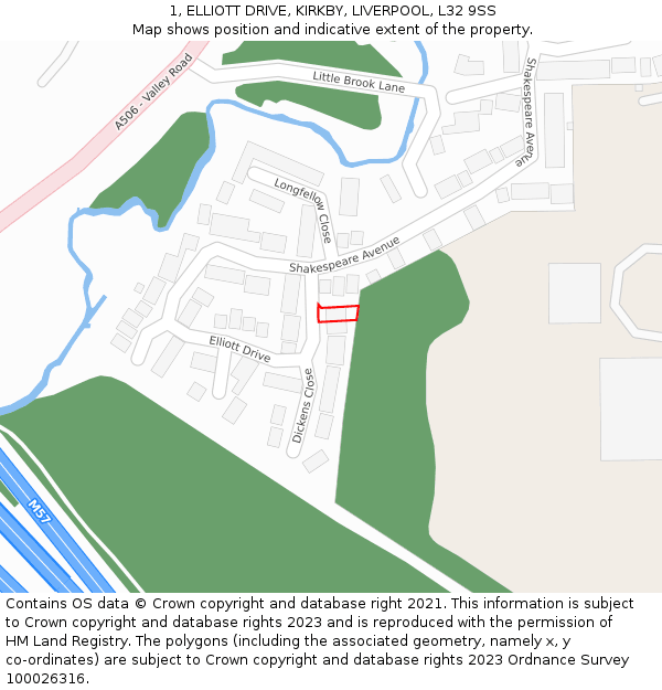 1, ELLIOTT DRIVE, KIRKBY, LIVERPOOL, L32 9SS: Location map and indicative extent of plot