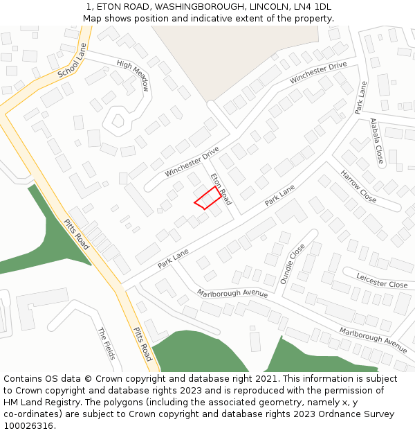 1, ETON ROAD, WASHINGBOROUGH, LINCOLN, LN4 1DL: Location map and indicative extent of plot