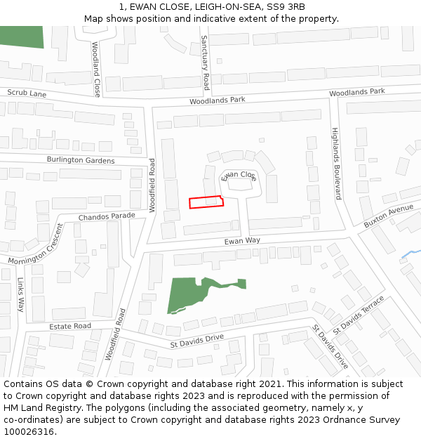 1, EWAN CLOSE, LEIGH-ON-SEA, SS9 3RB: Location map and indicative extent of plot