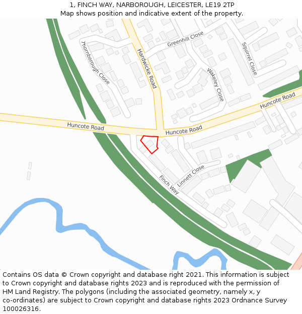 1, FINCH WAY, NARBOROUGH, LEICESTER, LE19 2TP: Location map and indicative extent of plot