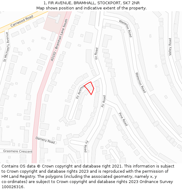 1, FIR AVENUE, BRAMHALL, STOCKPORT, SK7 2NR: Location map and indicative extent of plot