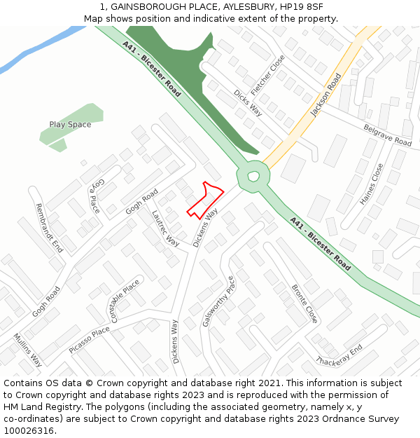 1, GAINSBOROUGH PLACE, AYLESBURY, HP19 8SF: Location map and indicative extent of plot