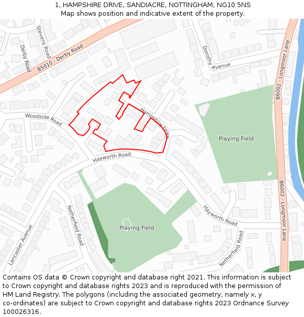 1, HAMPSHIRE DRIVE, SANDIACRE, NOTTINGHAM, NG10 5NS: Location map and indicative extent of plot