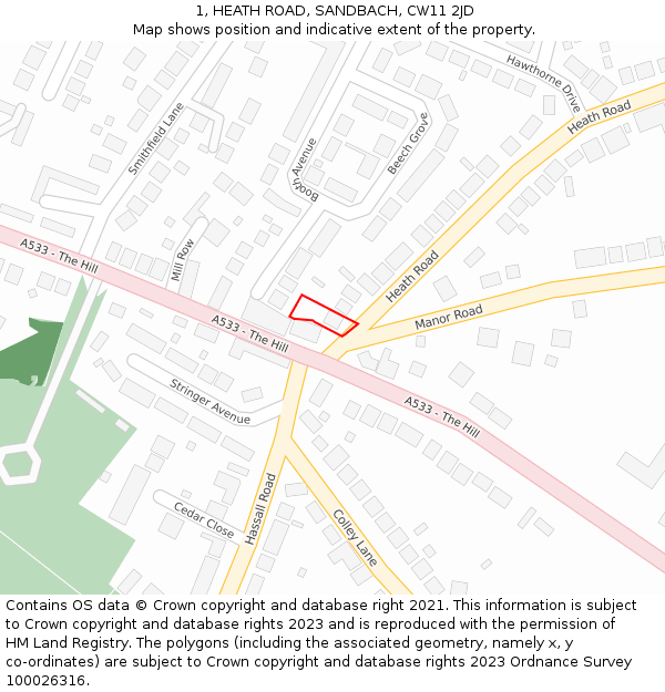 1, HEATH ROAD, SANDBACH, CW11 2JD: Location map and indicative extent of plot