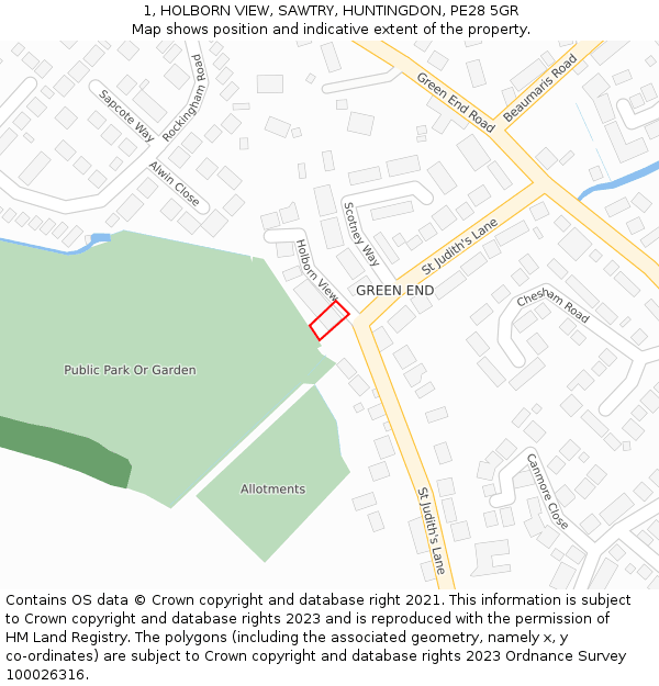 1, HOLBORN VIEW, SAWTRY, HUNTINGDON, PE28 5GR: Location map and indicative extent of plot