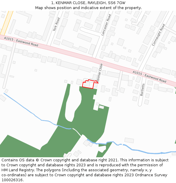 1, KENMAR CLOSE, RAYLEIGH, SS6 7GW: Location map and indicative extent of plot