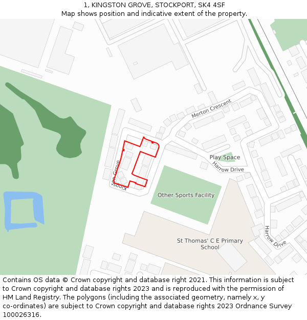 1, KINGSTON GROVE, STOCKPORT, SK4 4SF: Location map and indicative extent of plot