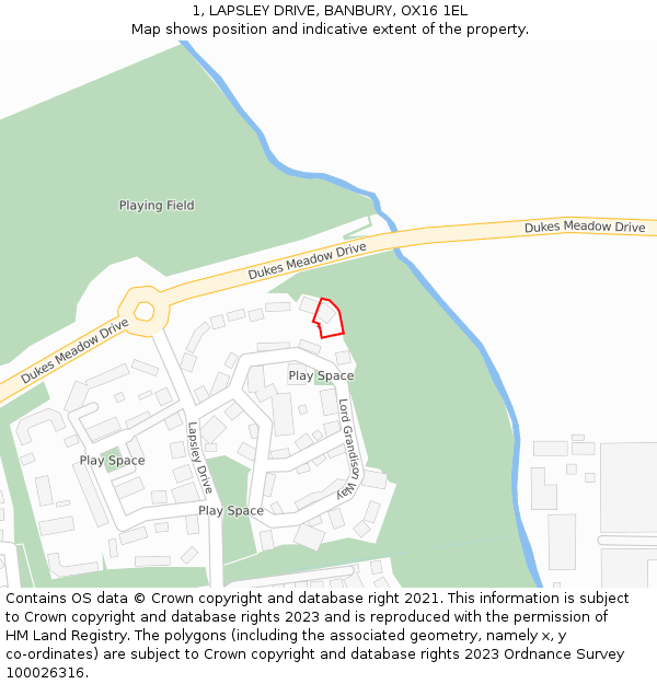 1, LAPSLEY DRIVE, BANBURY, OX16 1EL: Location map and indicative extent of plot