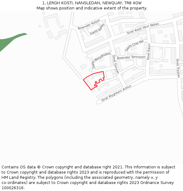 1, LERGH KOSTI, NANSLEDAN, NEWQUAY, TR8 4GW: Location map and indicative extent of plot