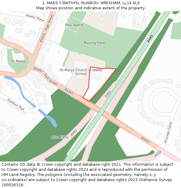 1, MAES Y BWTHYN, RUABON, WREXHAM, LL14 6LX: Location map and indicative extent of plot