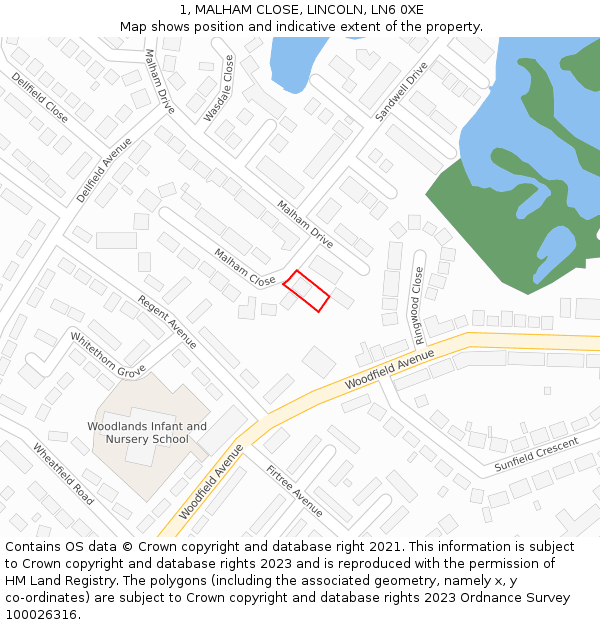 1, MALHAM CLOSE, LINCOLN, LN6 0XE: Location map and indicative extent of plot