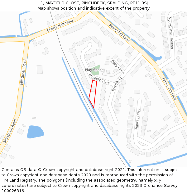 1, MAYFIELD CLOSE, PINCHBECK, SPALDING, PE11 3SJ: Location map and indicative extent of plot