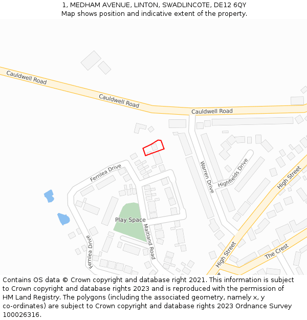 1, MEDHAM AVENUE, LINTON, SWADLINCOTE, DE12 6QY: Location map and indicative extent of plot