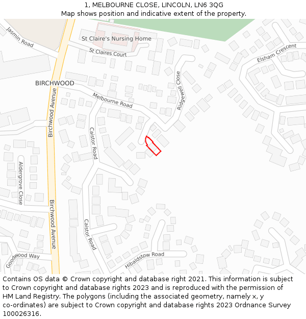 1, MELBOURNE CLOSE, LINCOLN, LN6 3QG: Location map and indicative extent of plot