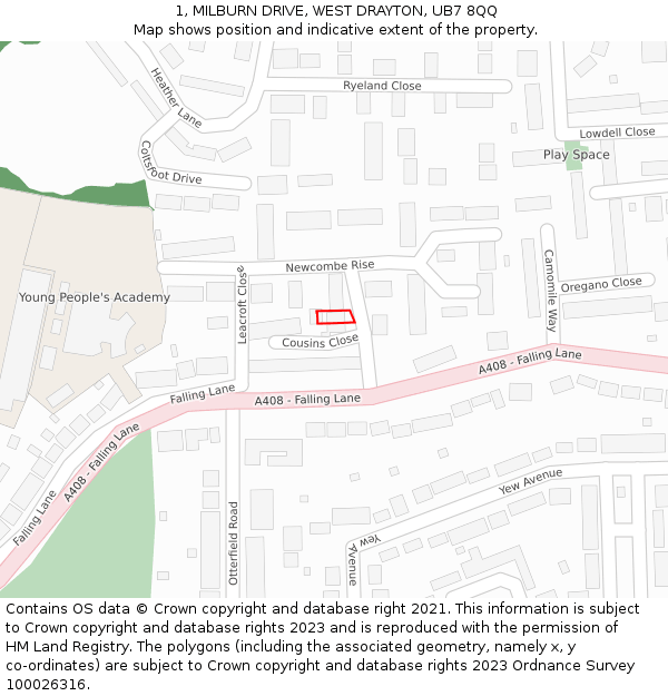 1, MILBURN DRIVE, WEST DRAYTON, UB7 8QQ: Location map and indicative extent of plot