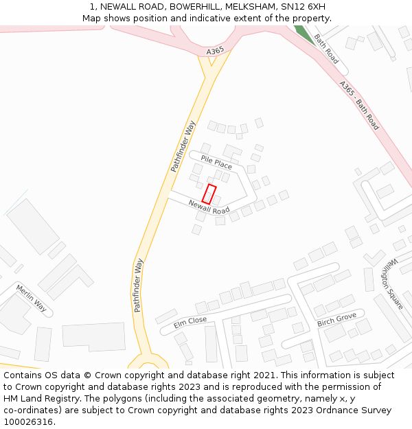 1, NEWALL ROAD, BOWERHILL, MELKSHAM, SN12 6XH: Location map and indicative extent of plot