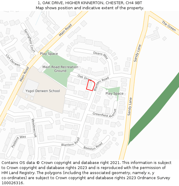 1, OAK DRIVE, HIGHER KINNERTON, CHESTER, CH4 9BT: Location map and indicative extent of plot