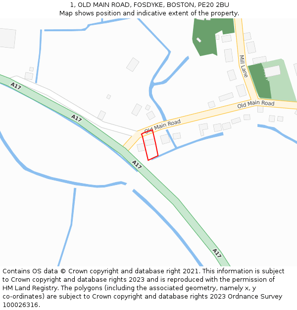 1, OLD MAIN ROAD, FOSDYKE, BOSTON, PE20 2BU: Location map and indicative extent of plot