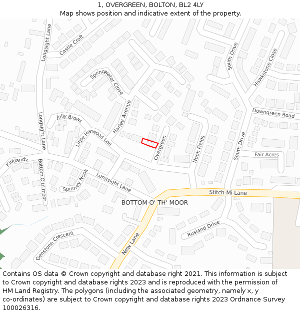 1, OVERGREEN, BOLTON, BL2 4LY: Location map and indicative extent of plot