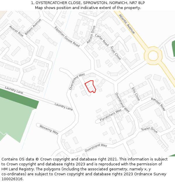 1, OYSTERCATCHER CLOSE, SPROWSTON, NORWICH, NR7 8LP: Location map and indicative extent of plot