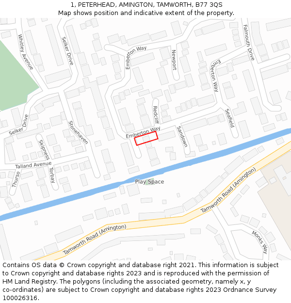 1, PETERHEAD, AMINGTON, TAMWORTH, B77 3QS: Location map and indicative extent of plot