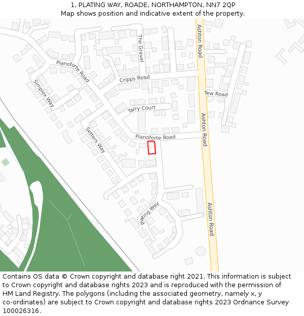 1, PLATING WAY, ROADE, NORTHAMPTON, NN7 2QP: Location map and indicative extent of plot