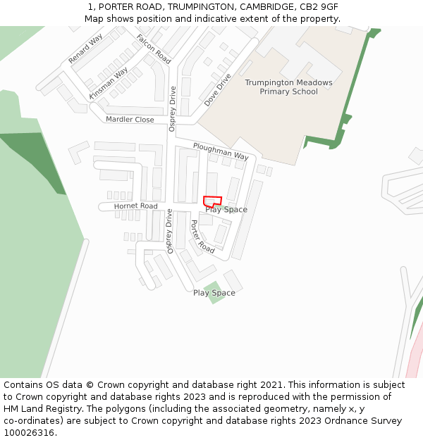 1, PORTER ROAD, TRUMPINGTON, CAMBRIDGE, CB2 9GF: Location map and indicative extent of plot