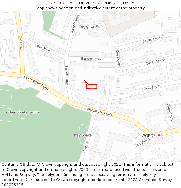 1, ROSE COTTAGE DRIVE, STOURBRIDGE, DY8 5PF: Location map and indicative extent of plot