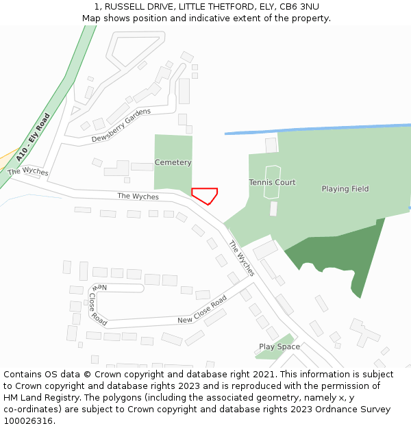 1, RUSSELL DRIVE, LITTLE THETFORD, ELY, CB6 3NU: Location map and indicative extent of plot