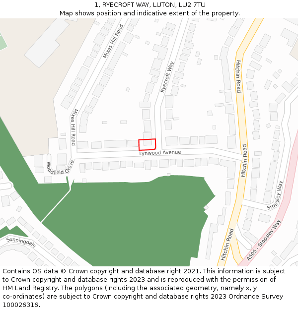 1, RYECROFT WAY, LUTON, LU2 7TU: Location map and indicative extent of plot