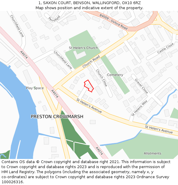 1, SAXON COURT, BENSON, WALLINGFORD, OX10 6RZ: Location map and indicative extent of plot