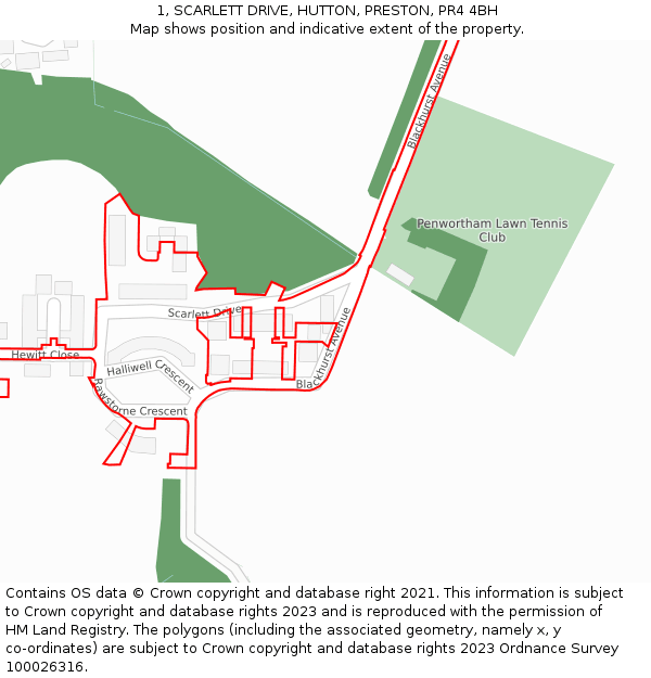 1, SCARLETT DRIVE, HUTTON, PRESTON, PR4 4BH: Location map and indicative extent of plot