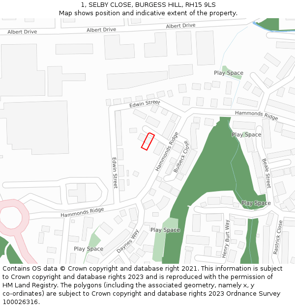 1, SELBY CLOSE, BURGESS HILL, RH15 9LS: Location map and indicative extent of plot