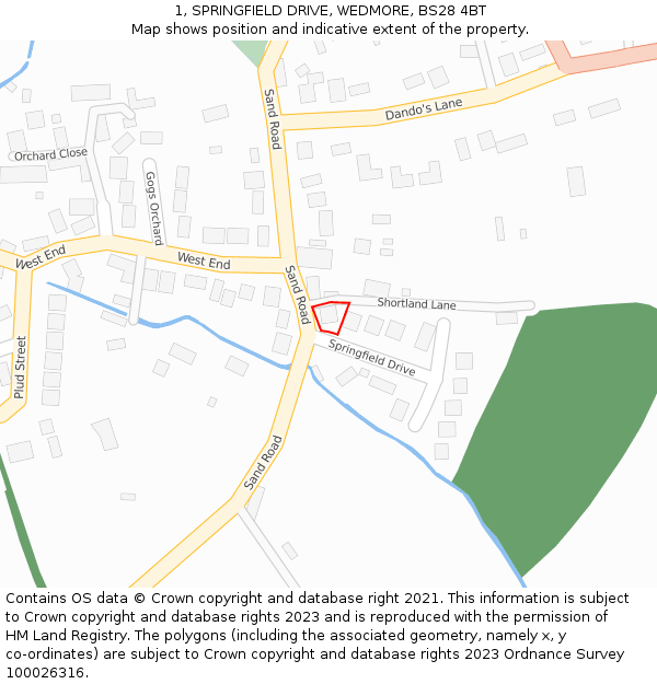 1, SPRINGFIELD DRIVE, WEDMORE, BS28 4BT: Location map and indicative extent of plot