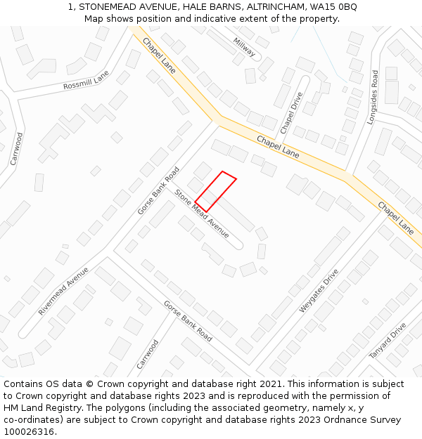 1, STONEMEAD AVENUE, HALE BARNS, ALTRINCHAM, WA15 0BQ: Location map and indicative extent of plot