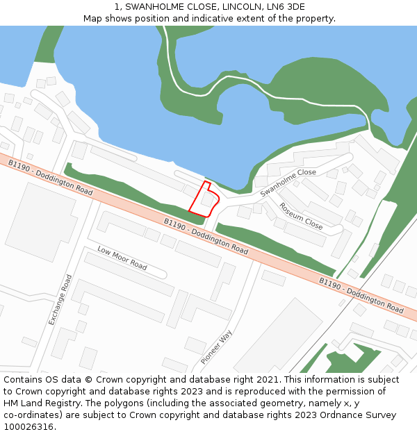 1, SWANHOLME CLOSE, LINCOLN, LN6 3DE: Location map and indicative extent of plot