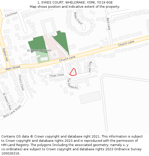 1, SYKES COURT, WHELDRAKE, YORK, YO19 6GE: Location map and indicative extent of plot