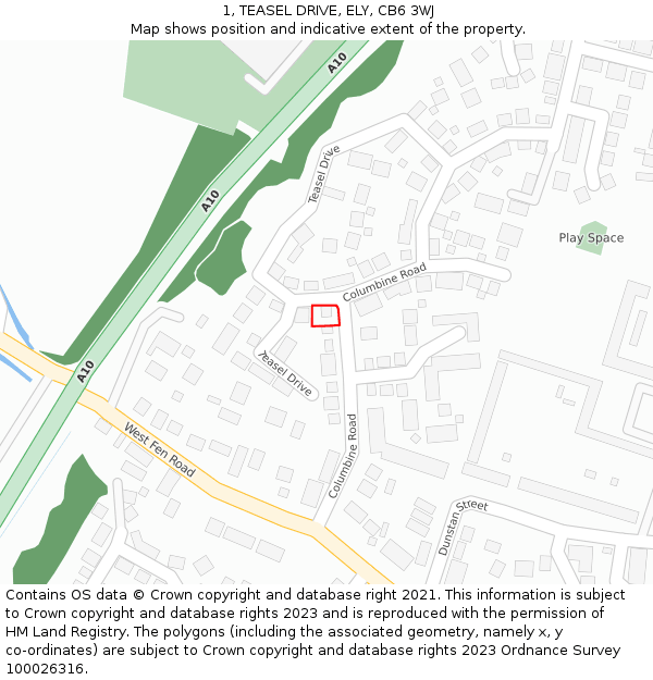 1, TEASEL DRIVE, ELY, CB6 3WJ: Location map and indicative extent of plot