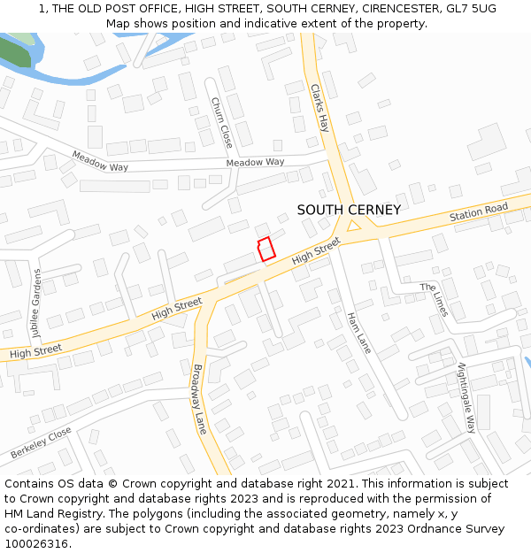 1, THE OLD POST OFFICE, HIGH STREET, SOUTH CERNEY, CIRENCESTER, GL7 5UG: Location map and indicative extent of plot