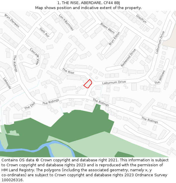 1, THE RISE, ABERDARE, CF44 8BJ: Location map and indicative extent of plot